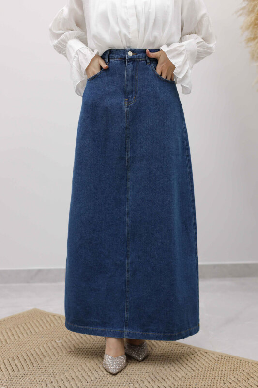 Yüksek Bel Kot Etek TSD260120 Mavi - 4