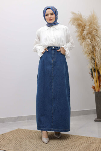 Yüksek Bel Kot Etek TSD260120 Mavi - 5