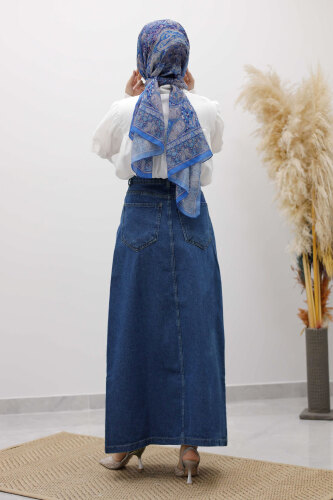 Yüksek Bel Kot Etek TSD260120 Mavi - 6