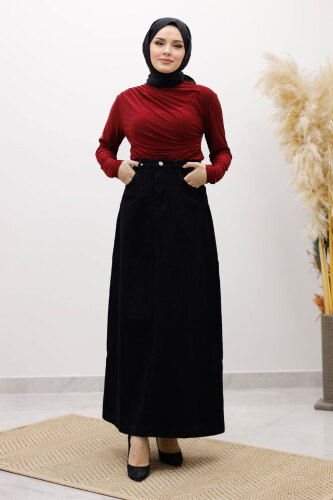 Yüksek Bel Kot Etek TSD260120 Siyah 