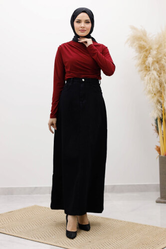 Yüksek Bel Kot Etek TSD260120 Siyah - 3