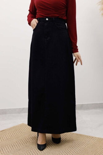 Yüksek Bel Kot Etek TSD260120 Siyah - 4