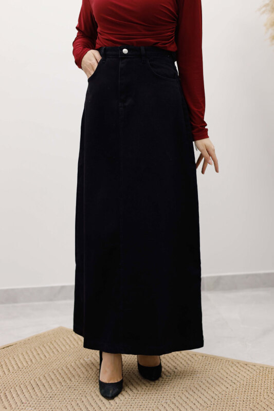 Yüksek Bel Kot Etek TSD260120 Siyah - 4