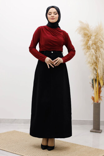 Yüksek Bel Kot Etek TSD260120 Siyah - 5