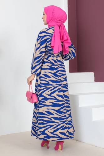 Zebra Desenli Elbise TSD230624 Mavi - 5