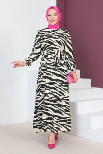 Zebra Desenli Elbise TSD230624 Siyah - 1