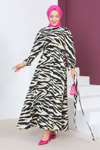 Zebra Desenli Elbise TSD230624 Siyah - 4