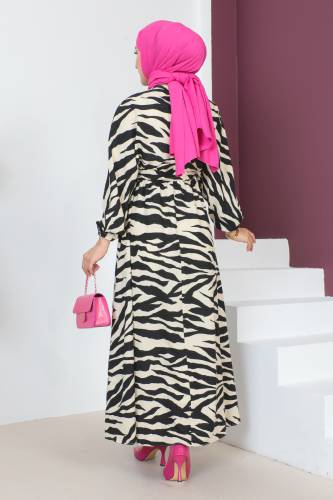 Zebra Desenli Elbise TSD230624 Siyah - 5