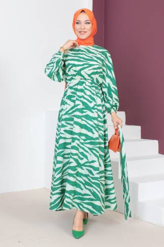 Zebra Desenli Elbise TSD230624 Yeşil - 5