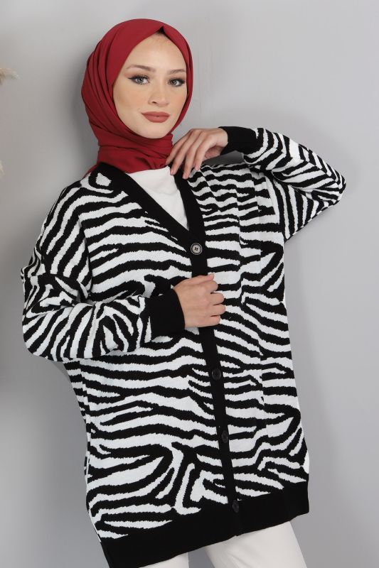 Zebra Desenli Triko Hırka TSD220713 Siyah - 1