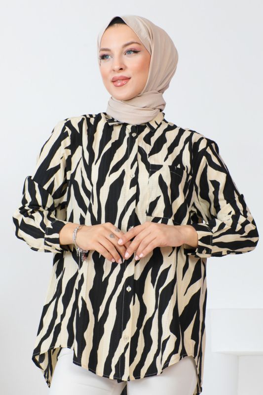 Zebra Desenli Tunik TSD230639 Siyah - 2