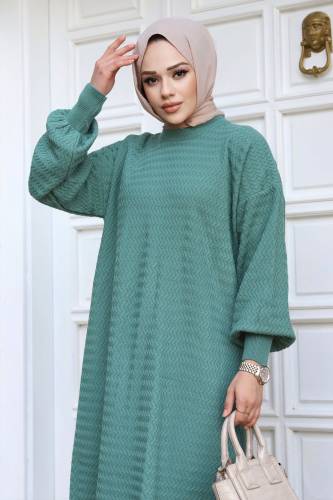 Zikzak Desenli Triko Elbise TSD240215 Mint Yeşili - 2
