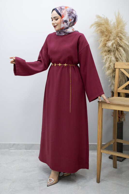 Zincir Kemerli Elbise TSD260191 Fuşya - 3