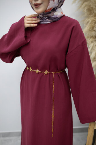 Zincir Kemerli Elbise TSD260191 Fuşya - 4