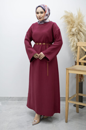 Zincir Kemerli Elbise TSD260191 Fuşya - 5