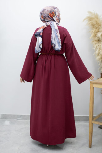 Zincir Kemerli Elbise TSD260191 Fuşya - 6