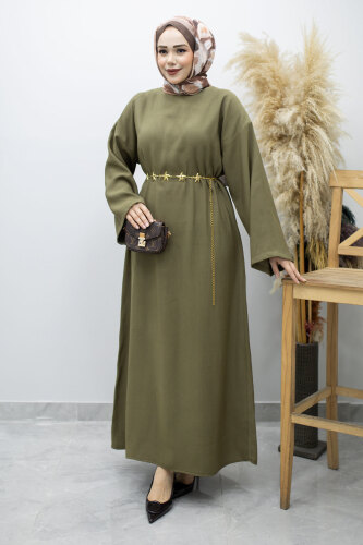 Zincir Kemerli Elbise TSD260191 Haki 