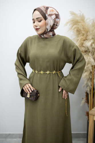 Zincir Kemerli Elbise TSD260191 Haki - 2