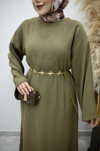 Zincir Kemerli Elbise TSD260191 Haki - 4