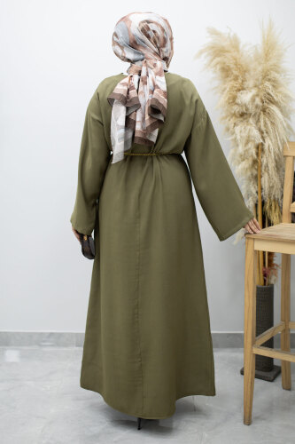 Zincir Kemerli Elbise TSD260191 Haki - 6