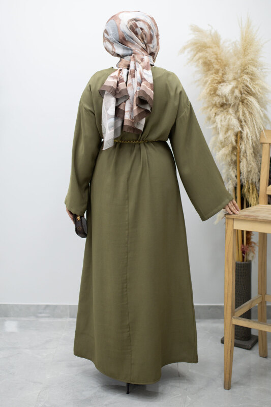 Zincir Kemerli Elbise TSD260191 Haki - 6