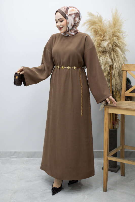 Zincir Kemerli Elbise TSD260191 Kahverengi - 3