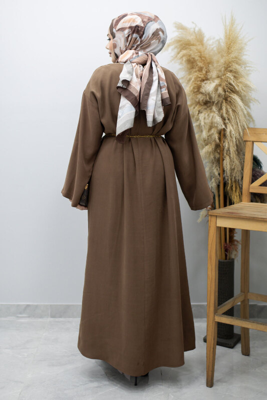 Zincir Kemerli Elbise TSD260191 Kahverengi - 6