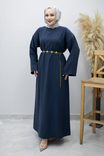 Zincir Kemerli Elbise TSD260191 Lacivert - 1
