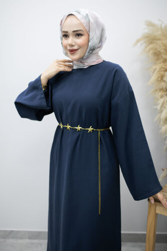 Zincir Kemerli Elbise TSD260191 Lacivert - 2