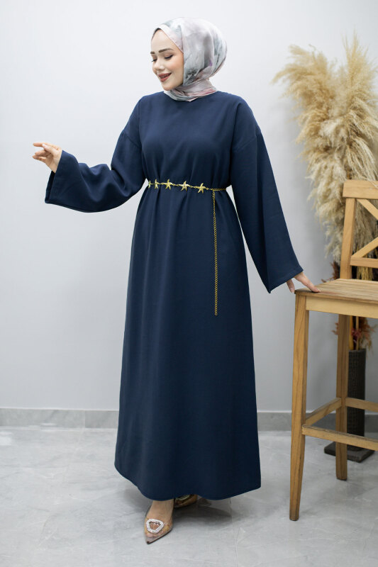 Zincir Kemerli Elbise TSD260191 Lacivert - 4