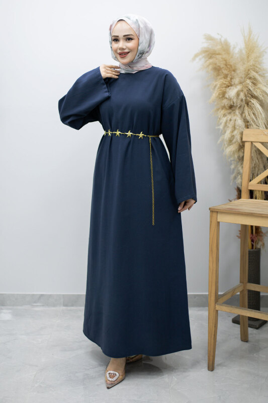 Zincir Kemerli Elbise TSD260191 Lacivert - 5
