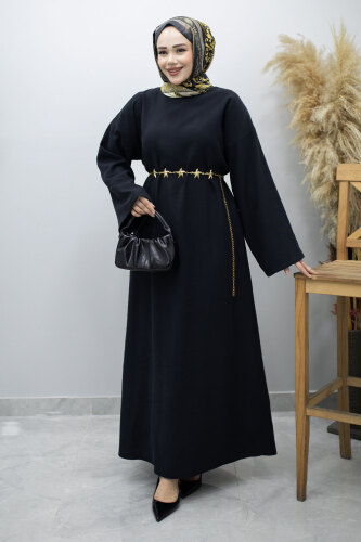 Zincir Kemerli Elbise TSD260191 Siyah 