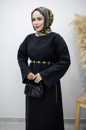 Zincir Kemerli Elbise TSD260191 Siyah - 2