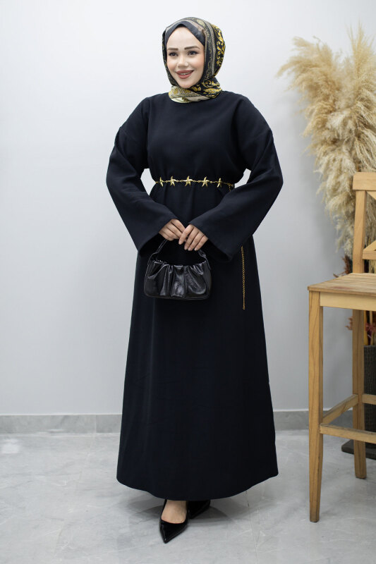 Zincir Kemerli Elbise TSD260191 Siyah - 3