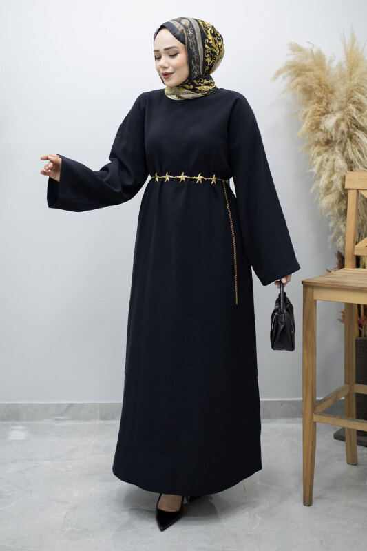 Zincir Kemerli Elbise TSD260191 Siyah - 5