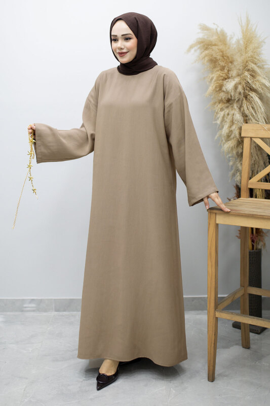 Zincir Kemerli Elbise TSD260191 Vizon - 3