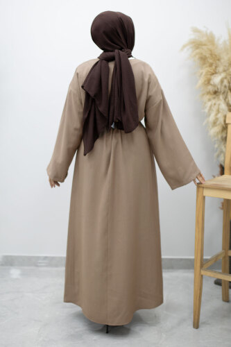 Zincir Kemerli Elbise TSD260191 Vizon - 6