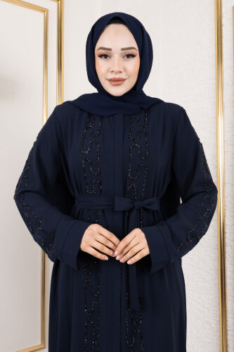 Zincir Taş Detaylı Abaya TSD250126 Lacivert - 2